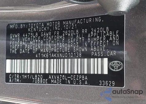 2022 Toyota Camry Xse z USA, uszkodzony, nr VIN 4T1K61AKXNU010138